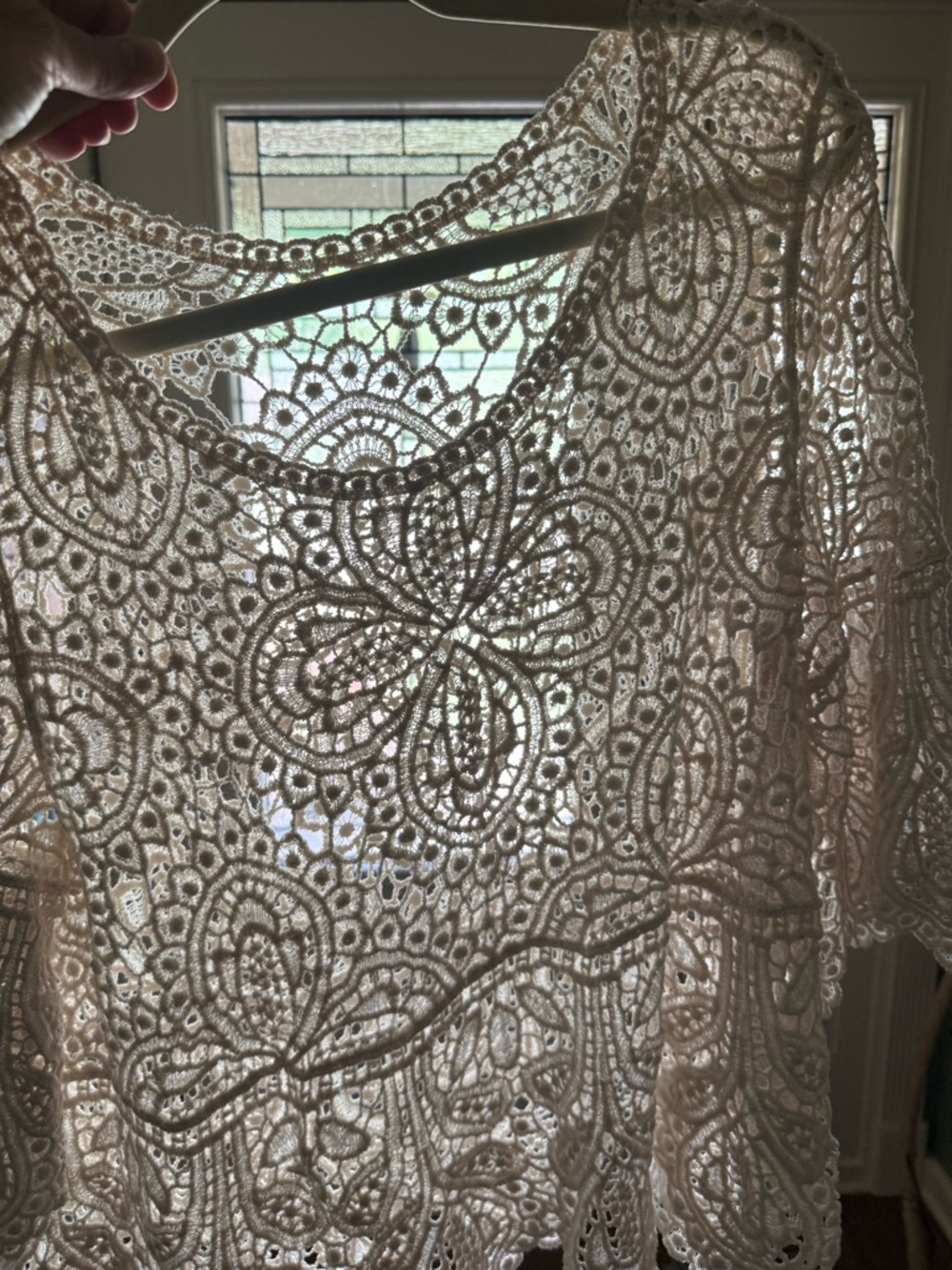 Crochet Lace Peasant Top - White - Picture 8 of 8